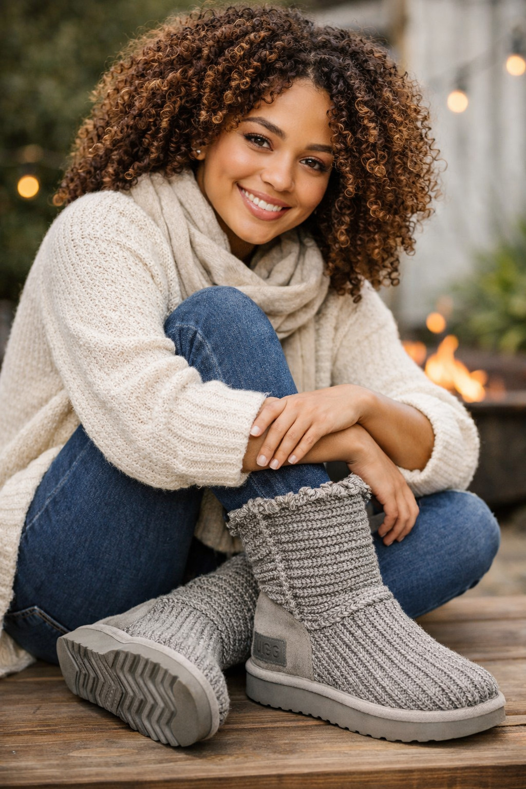 UGG Classic Knit Short Boots Gray Women’s U.S. 8 EU 39 Cozy Winter Authentic