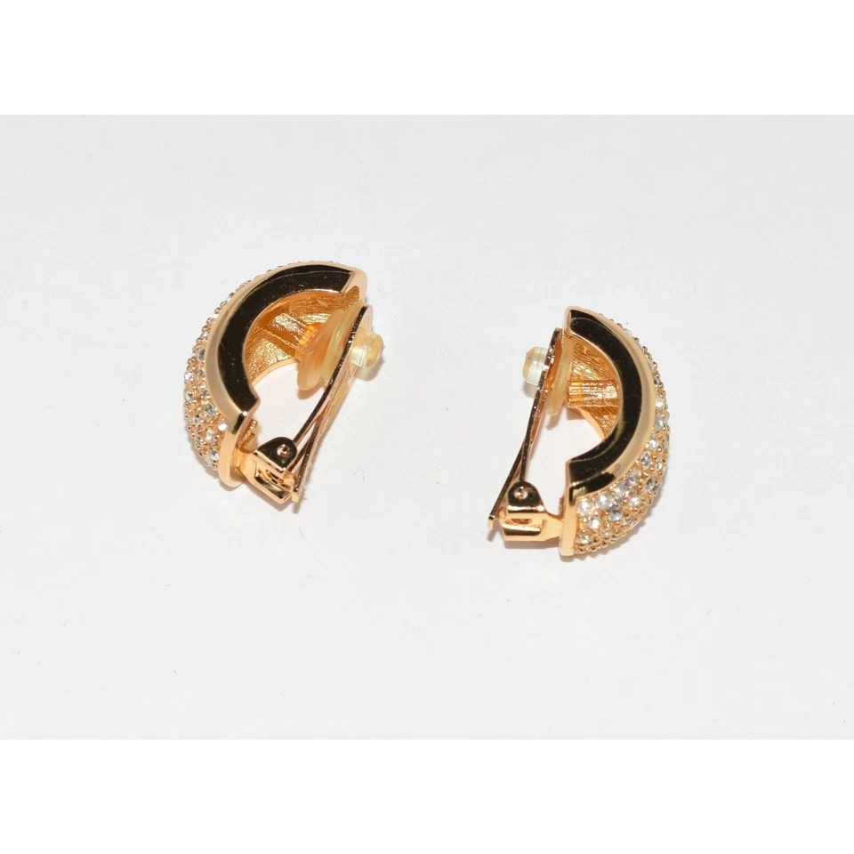 Christian Dior Henkel Grosse Chunky Half Moon Pave Rhinestone Clip Earrings - Image 3 of 4
