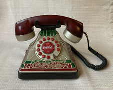 Coca Cola Stained Glass Look Phone Landline 2001 Base 7''W 6.5''D, Untested