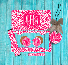 Hot Pink And White Cheetah Personalized Monogram Car Accessories