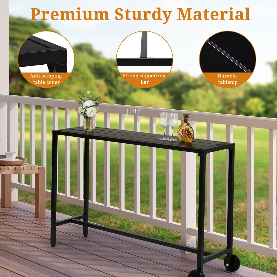 Bar Table with Wheels Rectangle Narrow Counter Height Table Bar Height Table - Image 4 of 4