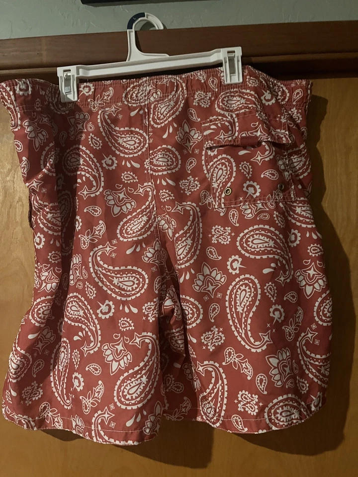 Pantalones Cortos de Natación Merona Para Hombres XL Rojo/Naranja Bañador Bolsillos con Corbata Traje de Baño Poliéster Foto 4 de 4
