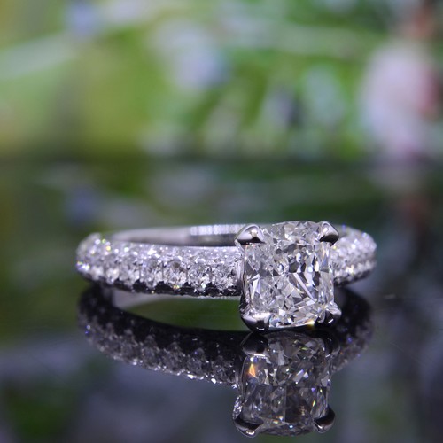 Genuine 2.10 Ct Cushion Cut Diamond Micro Pave 14K WG Engagement Ring H,VS1 GIA - Picture 6 of 10