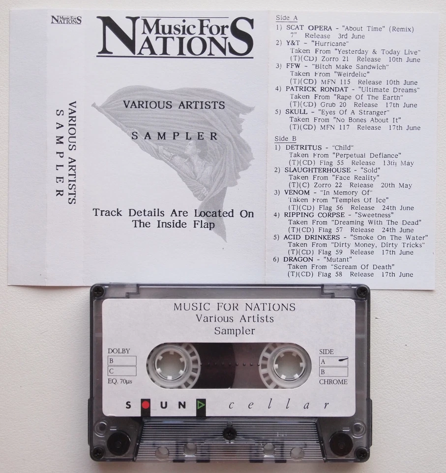 VARIOUS - MUSIC FOR NATIONS SAMPLER PROMO CASSETTE TAPE FT. VENOM, Y&T, DETRITUS - Image 2 of 4