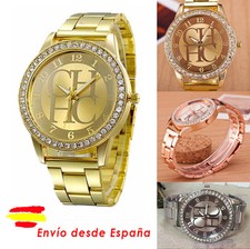 Reloj lujo metal mujer analógico de cuarzo diseño elegante cristales en el bisel