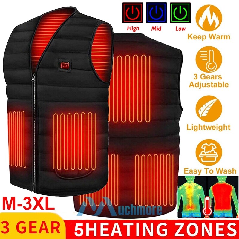 5 Zones Fast Heated Vest Body Warmer Electric Heating Coat Zipper Jacket Unisex