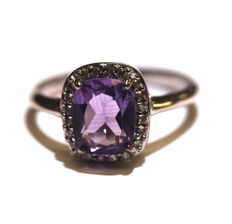 925 sterling silver amethyst cubic zirconia gemstone womens ring 3.1g ladies 8
