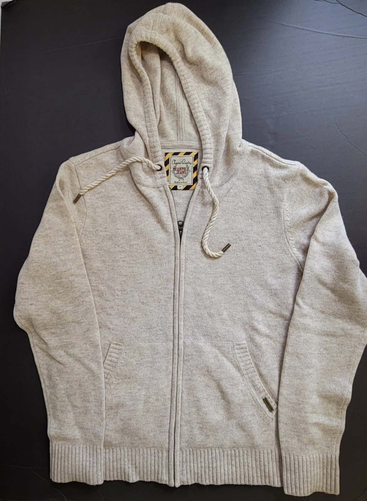 Beanpole Jeans Sweater Zipper Hooded Wool Blend Penny-Farthing Back Medium Y2K