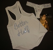 Victoria's Secret S TANK cami thong BRIDAL white BRIDE blue I DO Better Half