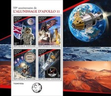 1969 NASA Launch of APOLLO 11 Moon Mission Space MNH 4v-Stamp Sheet (2024 Togo)