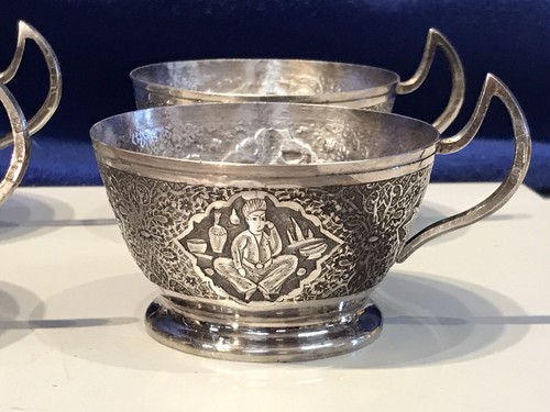 Hand Engraved Middle Eastern Tea&Coffee Cup Holder Set,84 SOLID Silver 752 grams - Picture 21 of 22
