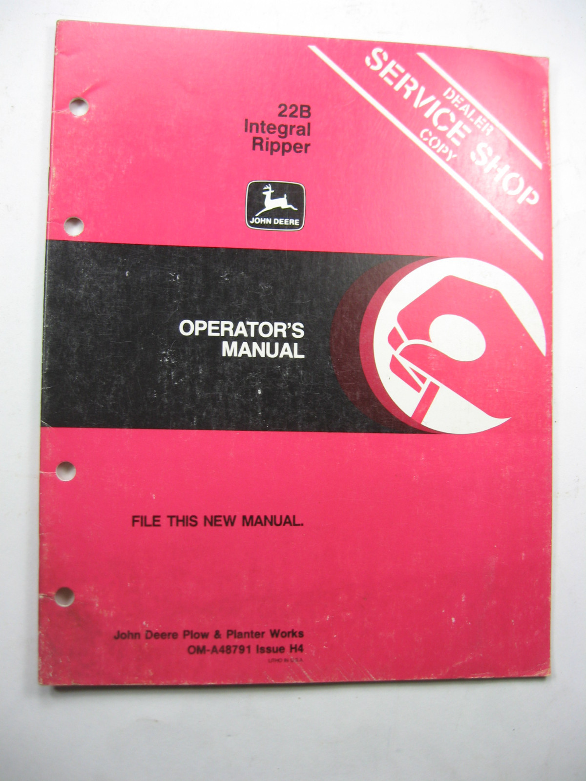 JOHN DEERE 22B INTEGRAL RIPPER OM-A48791 H4 OPERATORS MANUAL | eBay