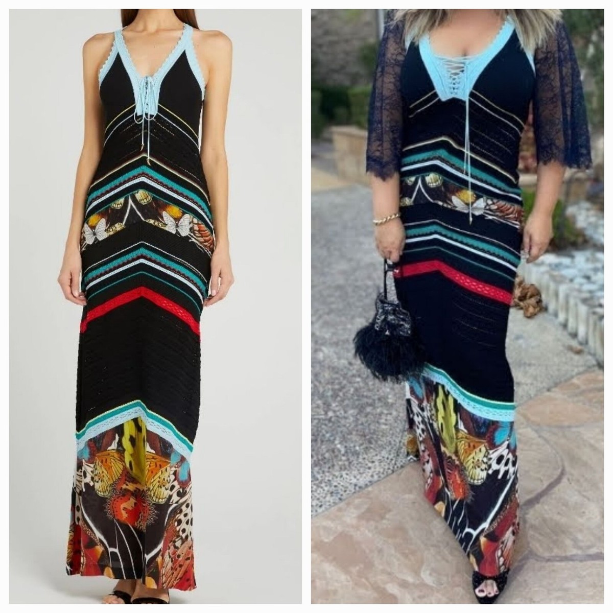 WOMEN ROBERTO CAVALLI BUTTERFLY PRINT KNITTED MAXI DRESS EUR-46 (US-L) |  eBay