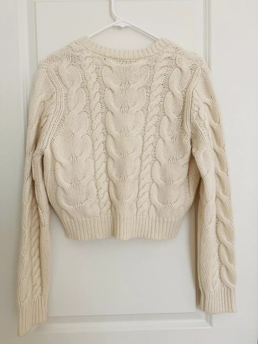 FRAME IvoryOffWhite Cable Knit V-NeckCroppedLongSleevePullover Sweater Sz XS$429 - Picture 20 of 22