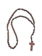 Natural Wood Rosary 55 Beads Handmade Catholic Prayer Beads Necklace Cross Gift