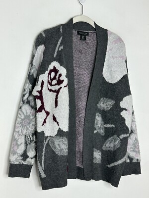 RACHEL ZOE Women's Gray White Floral Oversized Thick Heavy