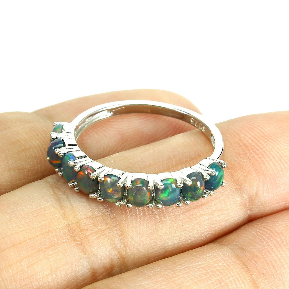 925 Sterling Silver Ring Oval Black Opal Jewelry Gemstone Jewelry Size 8 - Image 3 of 4
