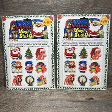 Vintage Christmas Puffy Vinyl Stick on Stickers Lot of 2 Set New Sealed VTG