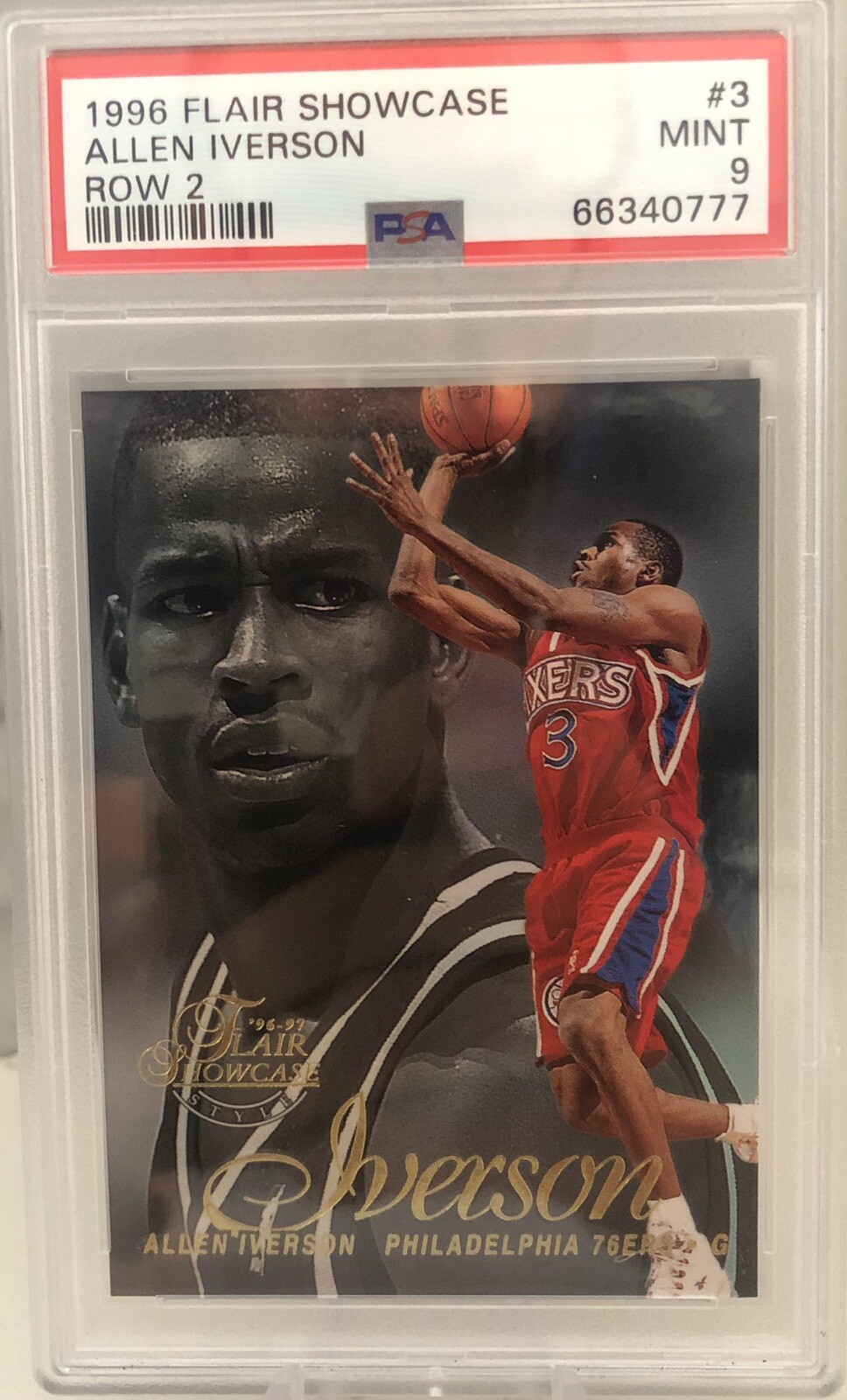 FILA 1996 97 Flair Showcase Basketball Allen Iverson Row 2 Rookie Card #3 PSA 9 Rara!
