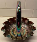 Vintage Fenton Art Glass Carnival Glass Basket w/ Sticker blue purple green yell