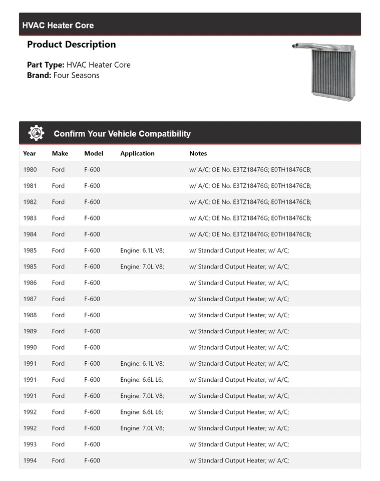 Для 1980-1994 Ford F-600 HVAC нагреватель сердечник 4 сезона 1981 1982 1983 1984 1985 - Изображение 2 из 4
