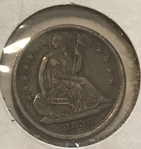 1838 small stars , Seated Liberty  half Dime , extra Fine