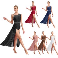 Womens Leotard Solid Color Dress Ballet Bodysuit Ballerina Sheer Mesh Ballroom