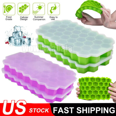 New Silicone Ice Cube tray Honeycomb Trays Silicone Bar Whiskey w/Lid 76 Grids