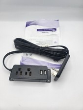 Black Portable Dual-USB Surge Protector Furniture Slim Power Socket Extender