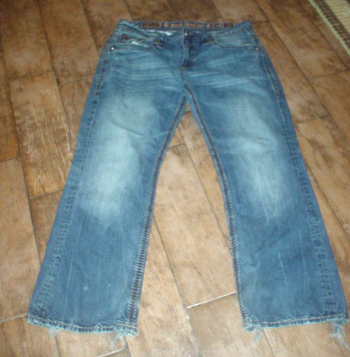 Rock Revival Boot Blue Denim Jeans Men's Size 38x31 Distressed Rocker Lucio - 第 1/4 張圖片