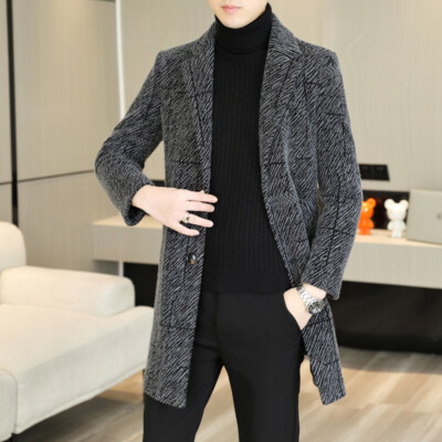 Woolen Coat Men's Mid-length Thickened Woolen Coat Business Casual Windbreaker