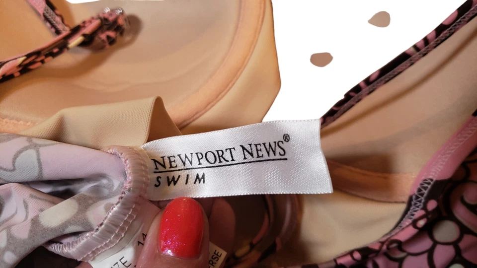 Newport News Traje de Baño 2 Piezas Natación Talla 14 Floral Rosa Marrón Sujetador Incorporado Verano Foto 4 de 4