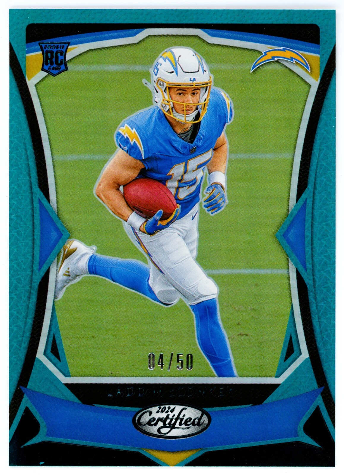 #125 Ladd McConkey 04/50 RC Rookie Card Mirror Teal 2024 Panini Certified