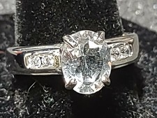 Aquamarine and Created White Sapphire Sterling Silver Ring size 7