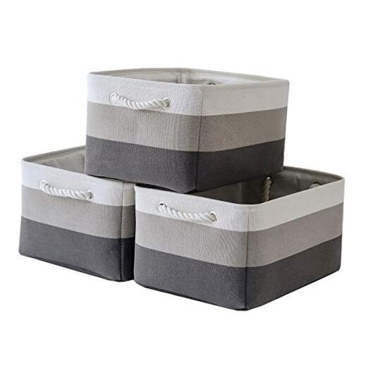 Large Storage Baskets for Shelves, Fabric Large (Pack of 3) Gray Gradient-image