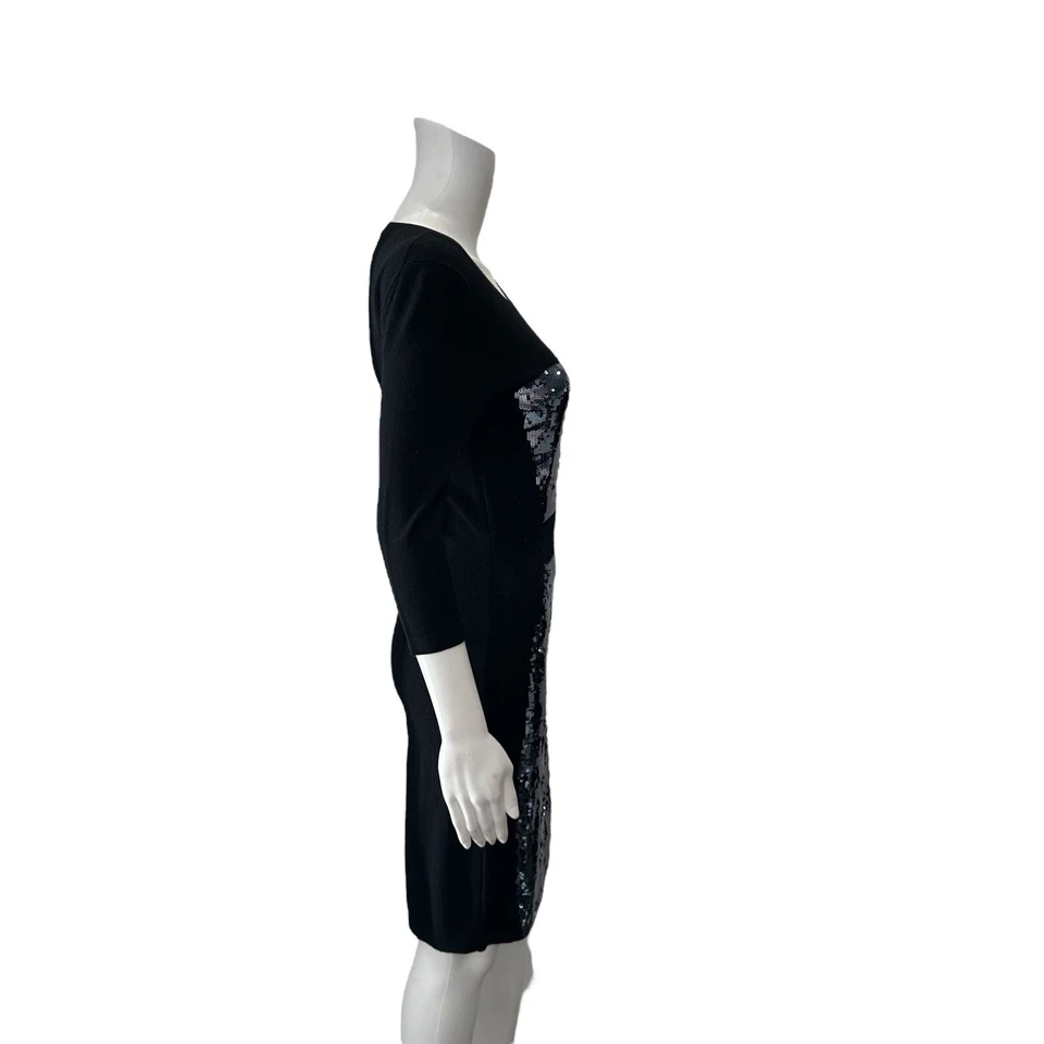 $579 Vestido Markus Lupfer Negro Lentejuelas Panel Talla XS Foto 2 de 4