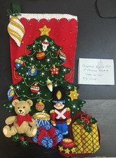 Completed Bucilla Felt Christmas Stocking  Under The Tree  Fully Lined NEW 