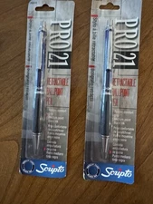  2 Scripto Pro 21 Retractable Ball Point Pen Medium Point Black Ink Pen
