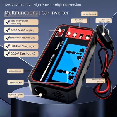 12V 24V DC Auto Wechselrichter mit LED Bildschirm und 4 USB Fast Charge Ladeport