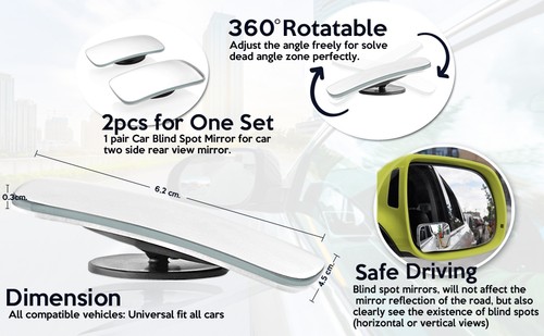4 Pcs Rectangle Blind Spot Mirrors, 2 Sets Adjustable 360° for Car SUV Truck - Foto 2 di 7