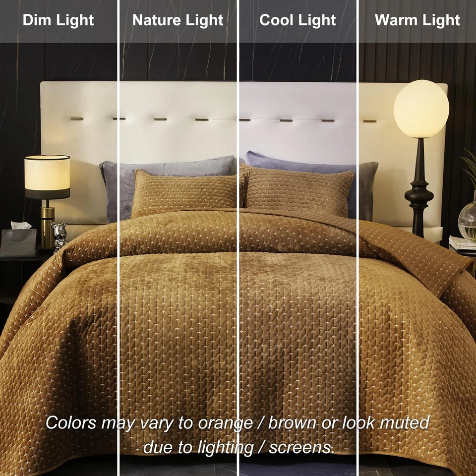 Velvet Quilt Queen, Oversized Bedspread Quilted Bedding Set, Luxurious Soft C... - Image 4 of 4