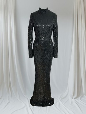 Missord Black Sequin Long Sleeve Evening Gown Body Con, Sheath, Women s Sz Large