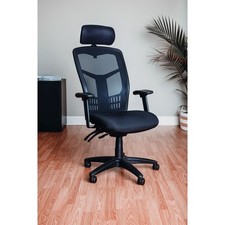 Multifunction Office Chair With Adjustable Headrest Mesh Back Fabric Upholstered