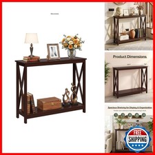 ZenStyle Sofa Side Console Table 39.3in Dark Brown with 2 Storage Shelves
