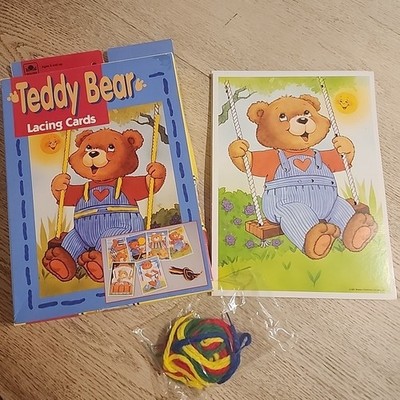 Vintage Golden Teddy Bear Lacing Cards 1991 Western Publishing Made USA Toy Sew