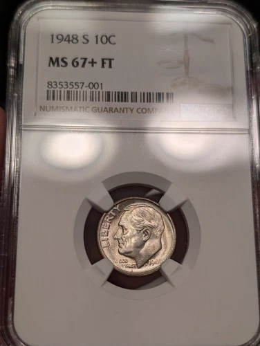 1948-S 10C Roosevelt Dime NGC MS67+FT Toned Reverse