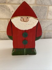Folk Art Standing Wooden Santa Christmas Figure Hand Carved Hand Painted 10"