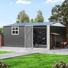 12X14 FT Outdoor Storage Shed with Windows, Metal Garden Shed  for Backyard