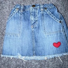 Baby Gap Toddler Denim Mini Skirt 3 Years Heart Patch Frayed Hem Y2K Style