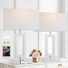 Silver Table Lamps Set of 2 with Dual USB Ports,3-Way Dimmable Touch Control ...